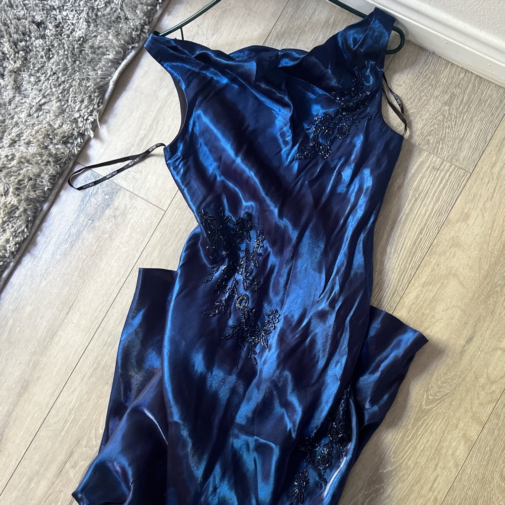 Elegant Y2K metallic Blue Satin Dress